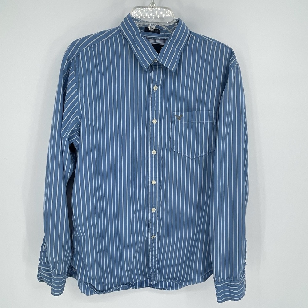 American Eagle Outfitters‎ Men's Blue Striped Long Sleeve  Shirt Size L/G